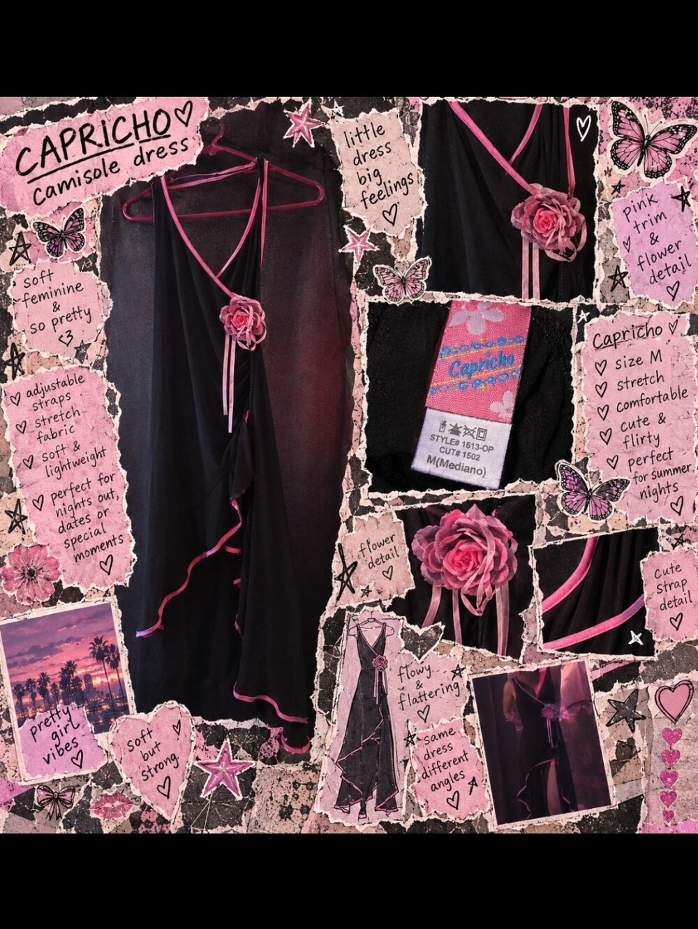 Black & Pink Y2K / Goth-Style Dress Capricho, Size M